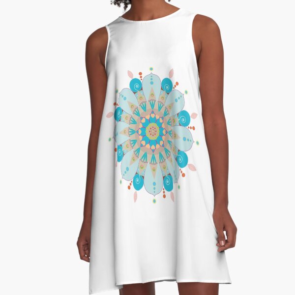 Mandala fleur, "Mer & sable" Robe trapèze