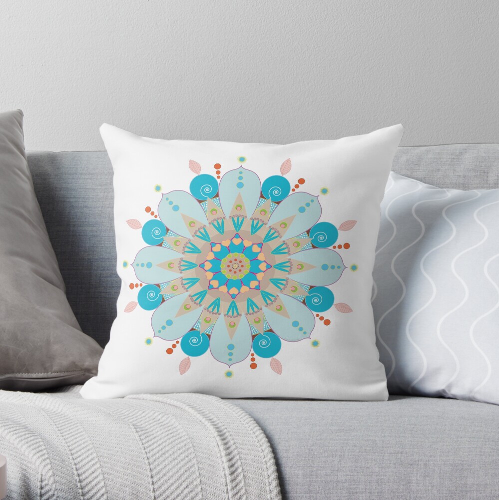 Coussin « Mandala fleur, "Mer & sable"»