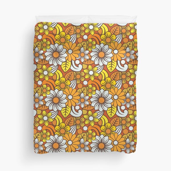 Retro 70s Flower Pattern Duvet Cover