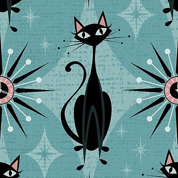 Artwork thumbnail, Mid Century Cat and Clocks - Blue by studioxtine