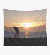 Playing Golf At Sunset Wall Tapestry