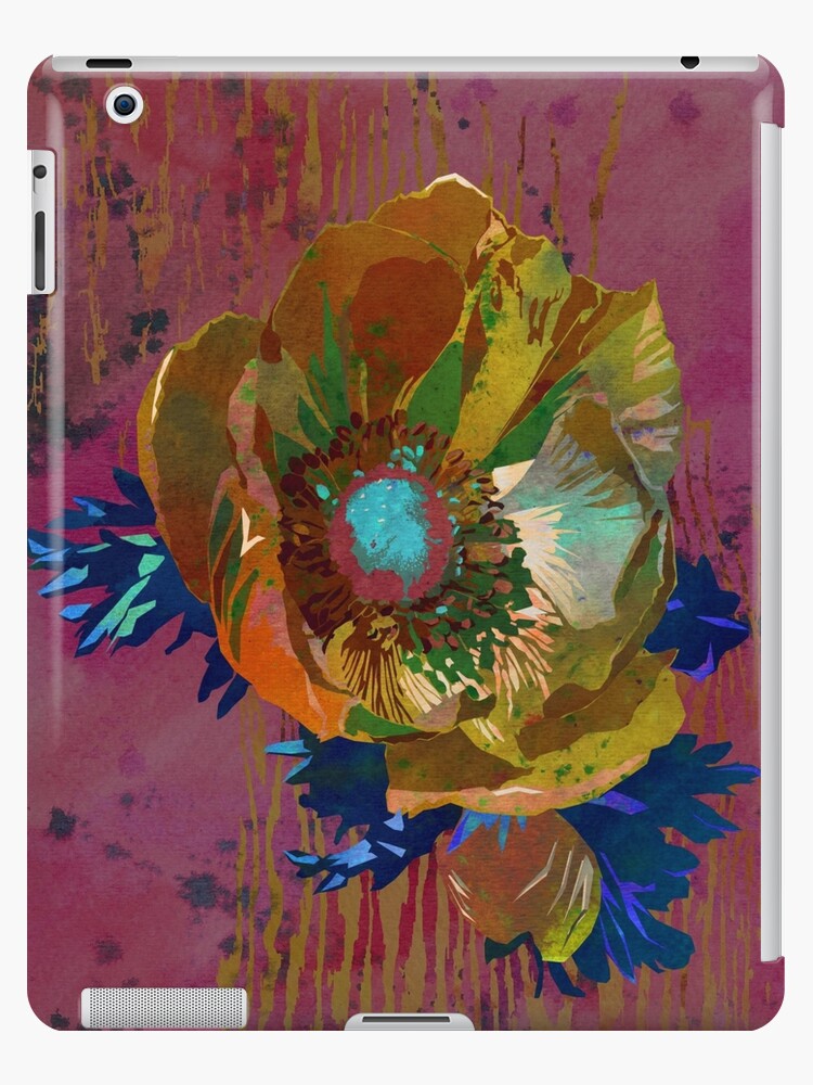 Funda y vinilo para iPad «Arte de la flor de la anémona de oro amarillo |  Acuarela Floral Lámina | Decoración de pared floral rosa rojizo amarillo» de  AndreaHelmArt | Redbubble