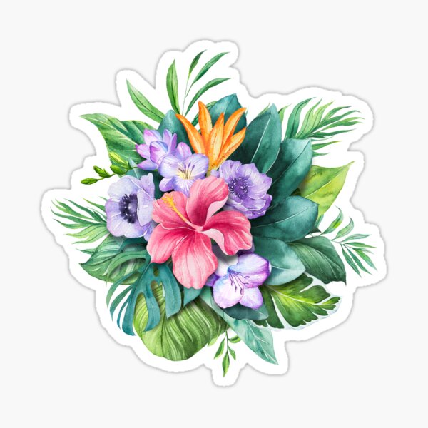 &ldquo;Colorful tropical flowers and leaves bouquet&rdquo; Sticker by artonwear