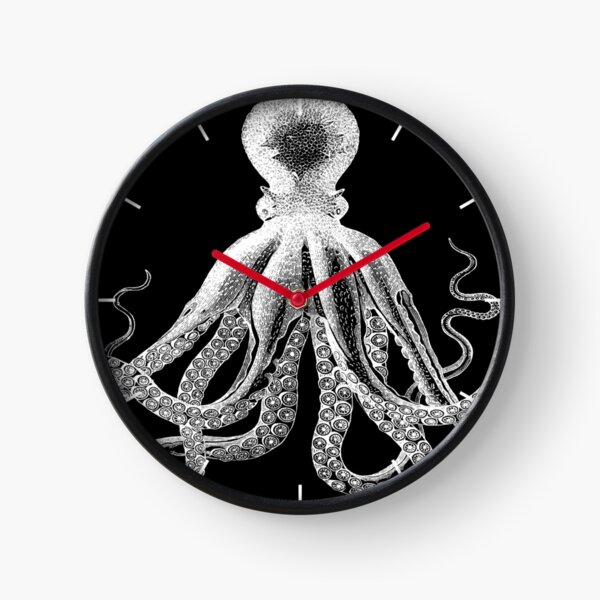 Octopus | Vintage Octopus | Tentacles | Sea Creatures | Nautical | Ocean | Sea | Beach | Black and White | Clock