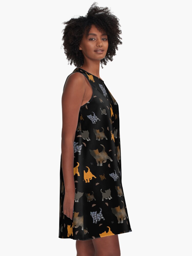 Alternate view of Cats on black A-Line Dress