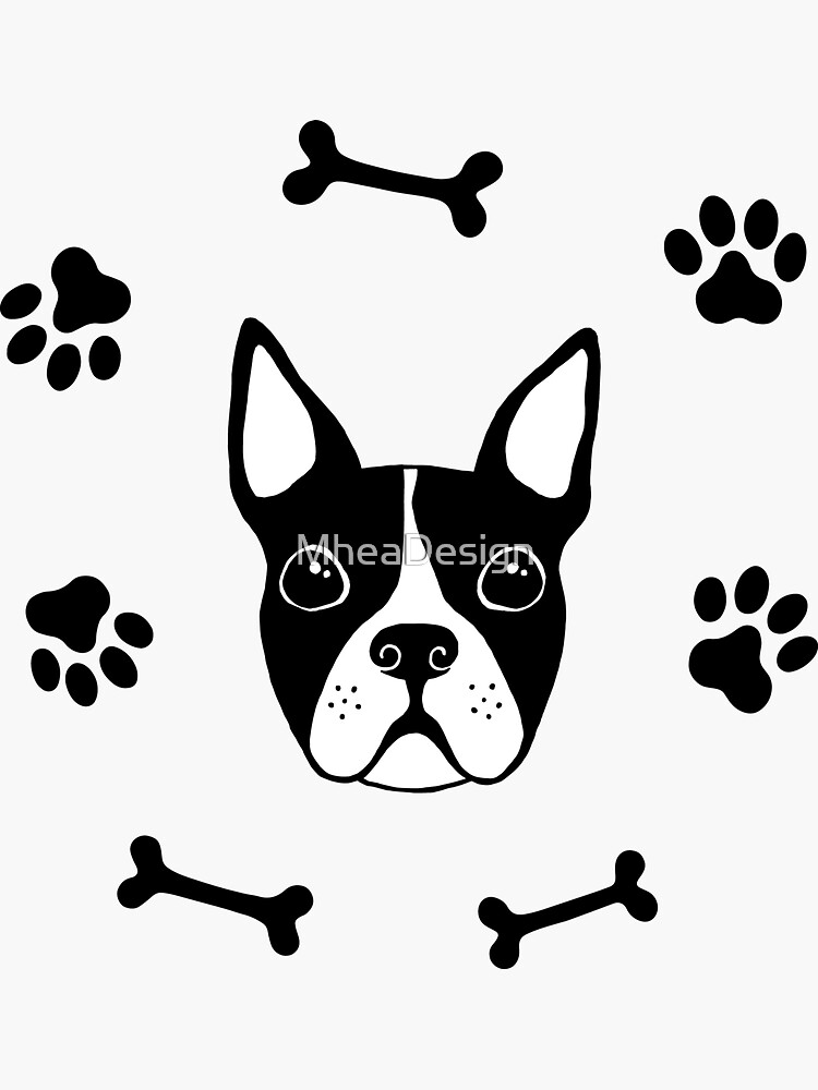 Boston terrier, paw prints and bones by MheaDesign