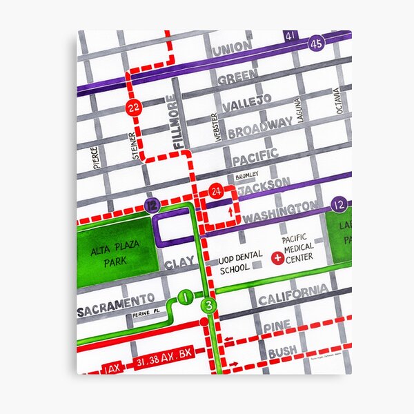 San Francisco map - Pacific Heights Metal Print