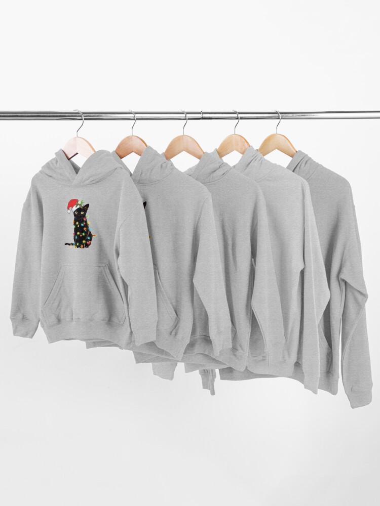 Alternate view of Santa Black Cat Tangled Up In Christmas Tree Lights Holiday Kids Pullover Hoodie
