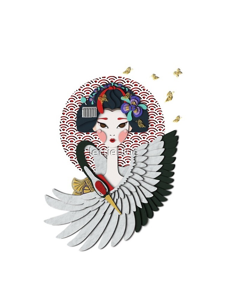 Maiko. Geisha apprentice, Crane bird and Butterflies  by lettieblue