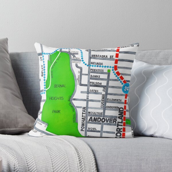 San Francisco map - Bernal Heights Throw Pillow