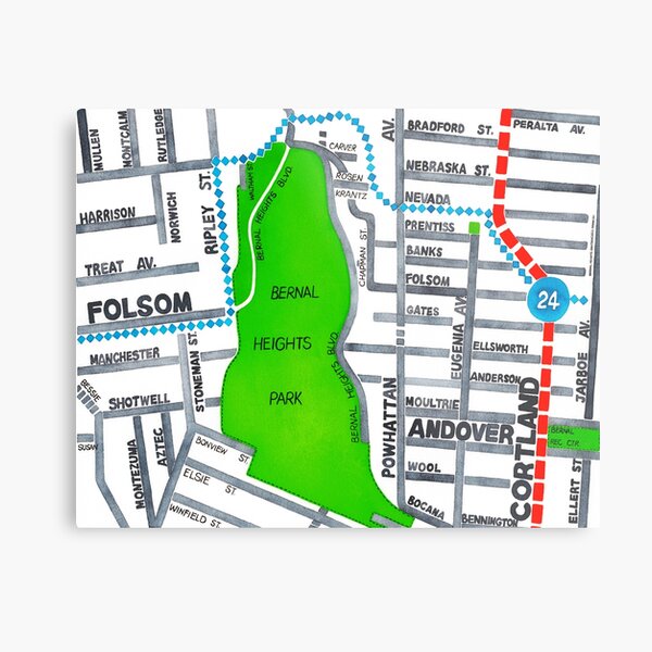 San Francisco map - Bernal Heights Metal Print