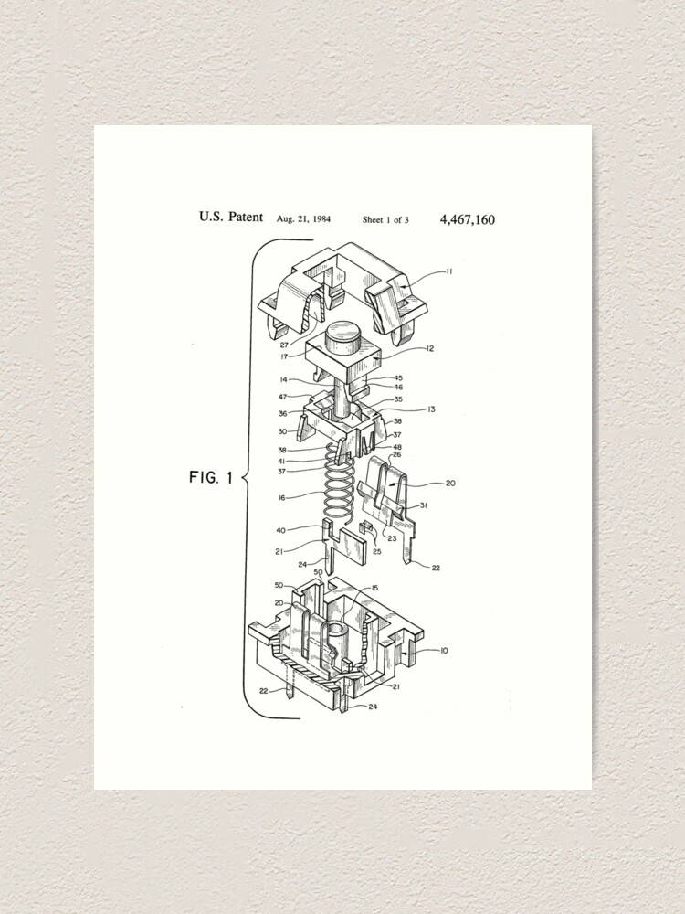 Mechanical Keyboard Cherry Mx Switch Drawing Patent Art Print By Rustyforks Redbubble