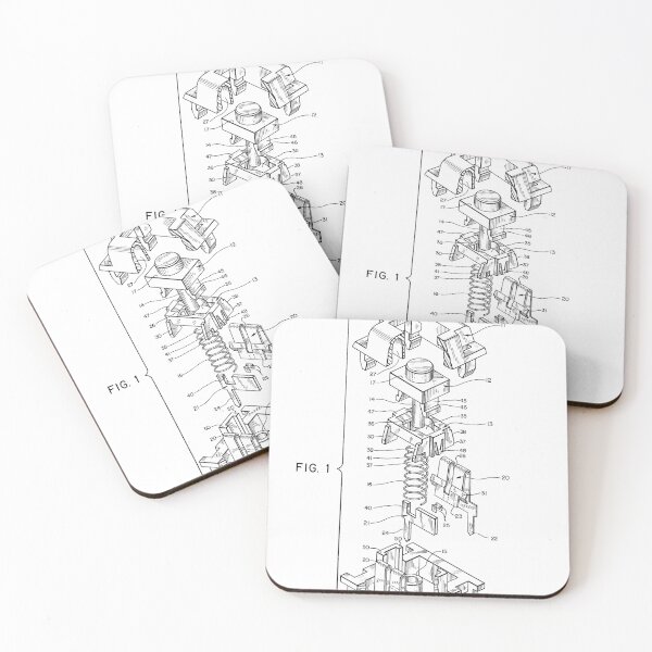 Mechanical Keyboard Cherry MX Switch Drawing Patent Coasters (Set of 4)