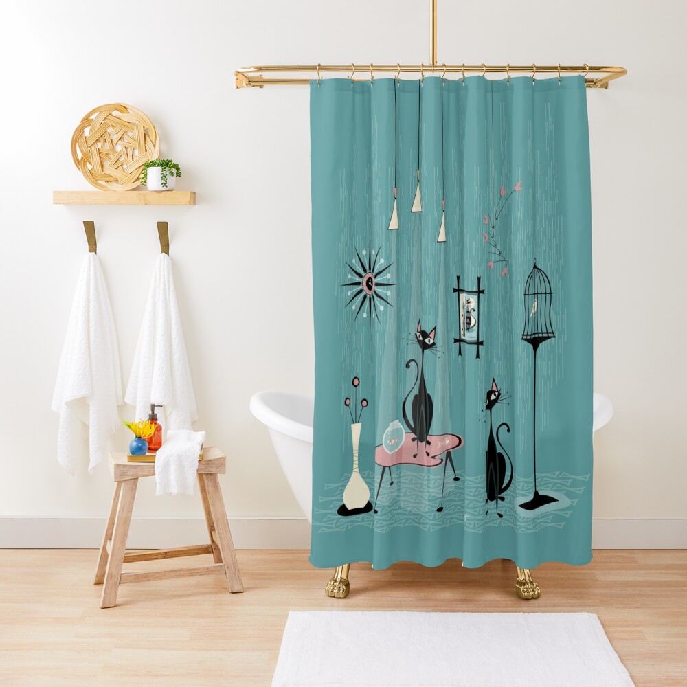 "Mid Century Mischief / Cat Red-Handed II B" Shower Curtain By ...