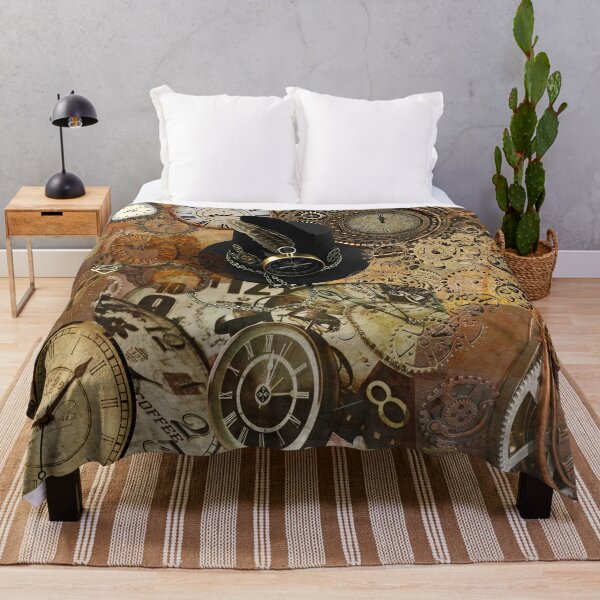 Time and Motion Steampunk Digital Collage Throw Blanket