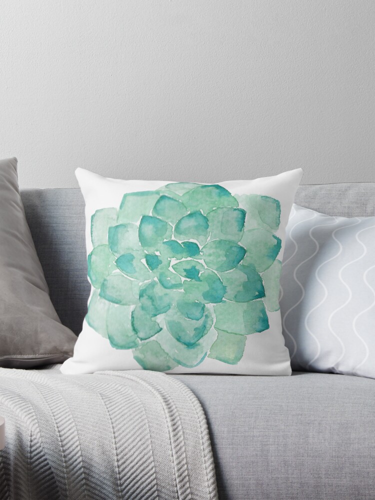 Watercolor Succulent print in seafoam green