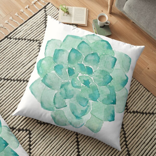 Watercolor Succulent print in seafoam green Floor Pillow