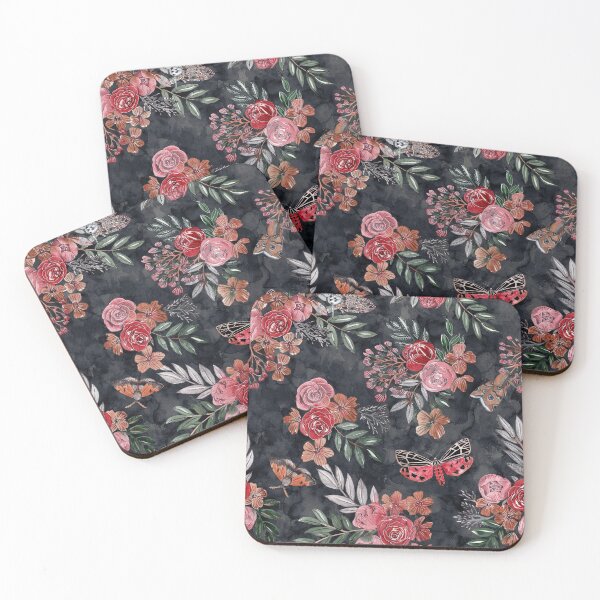 Item preview, Flowers at night with moths designed and sold by Rebecca Reck Art.