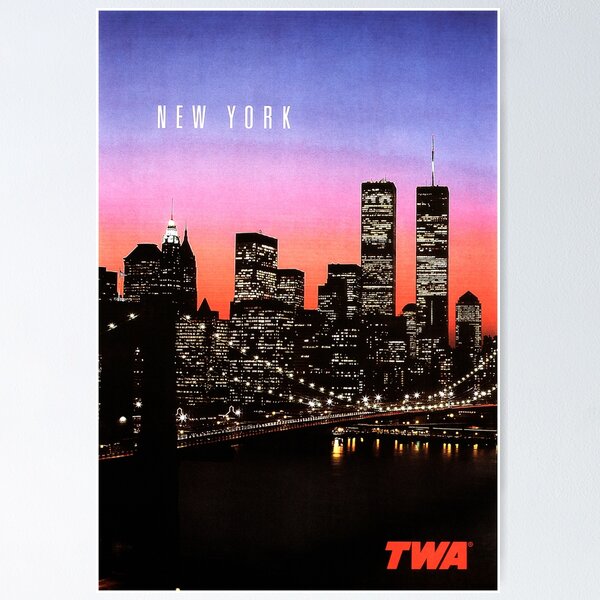 Item preview, NEW YORK Nightfall Skyline Airplane Vintage Travel designed and sold by retroposters.