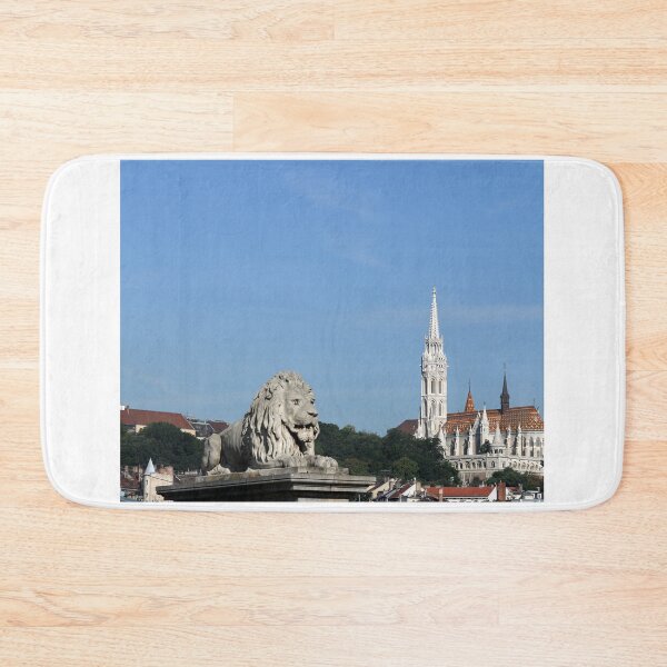 Item preview, Lion statue and Matthias church Budapest cityscape Hungary designed and sold by goceris.