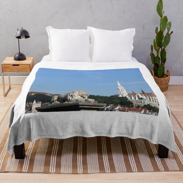 Item preview, Lion statue and Matthias church Budapest cityscape Hungary designed and sold by goceris.