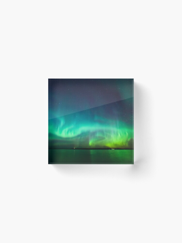 Alternate view of Northern lights glow over lake Acrylic Block