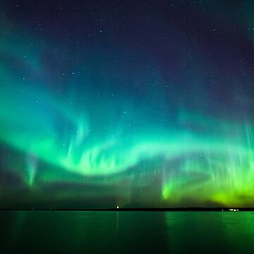 Artwork thumbnail, Northern lights glow over lake by Juhku