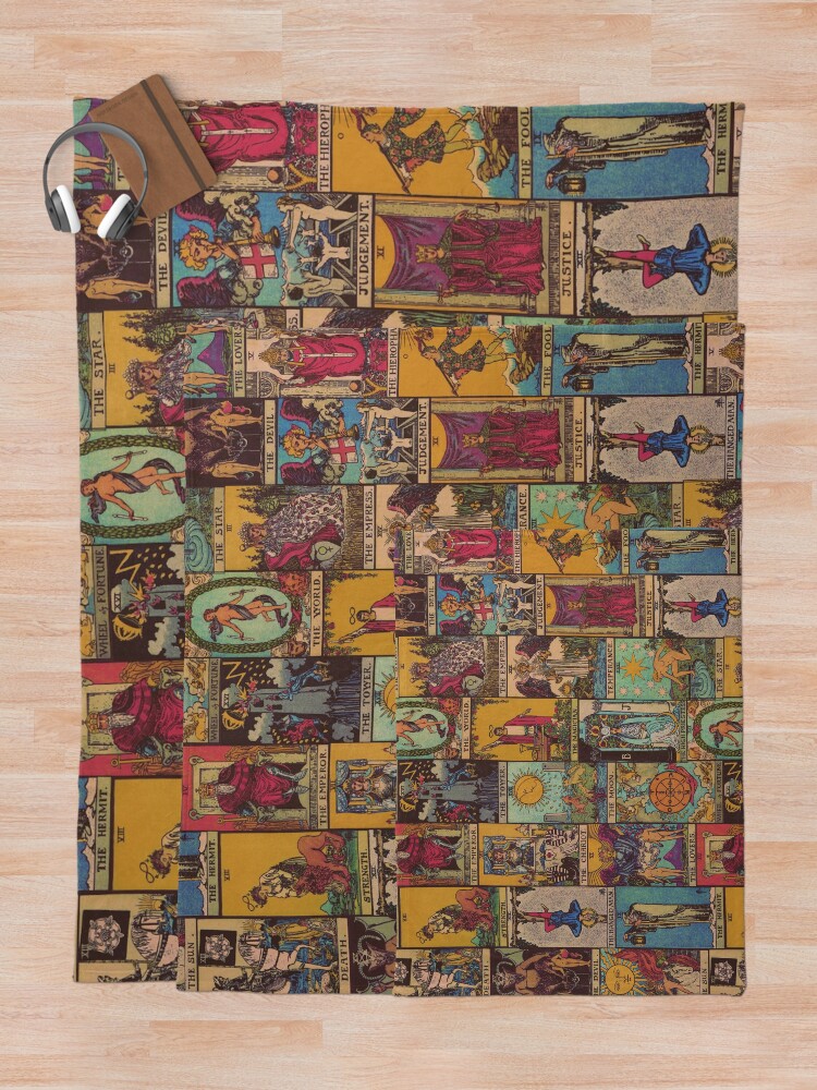 Alternate view of The Major Arcana of Tarot Vintage Patchwork Throw Blanket