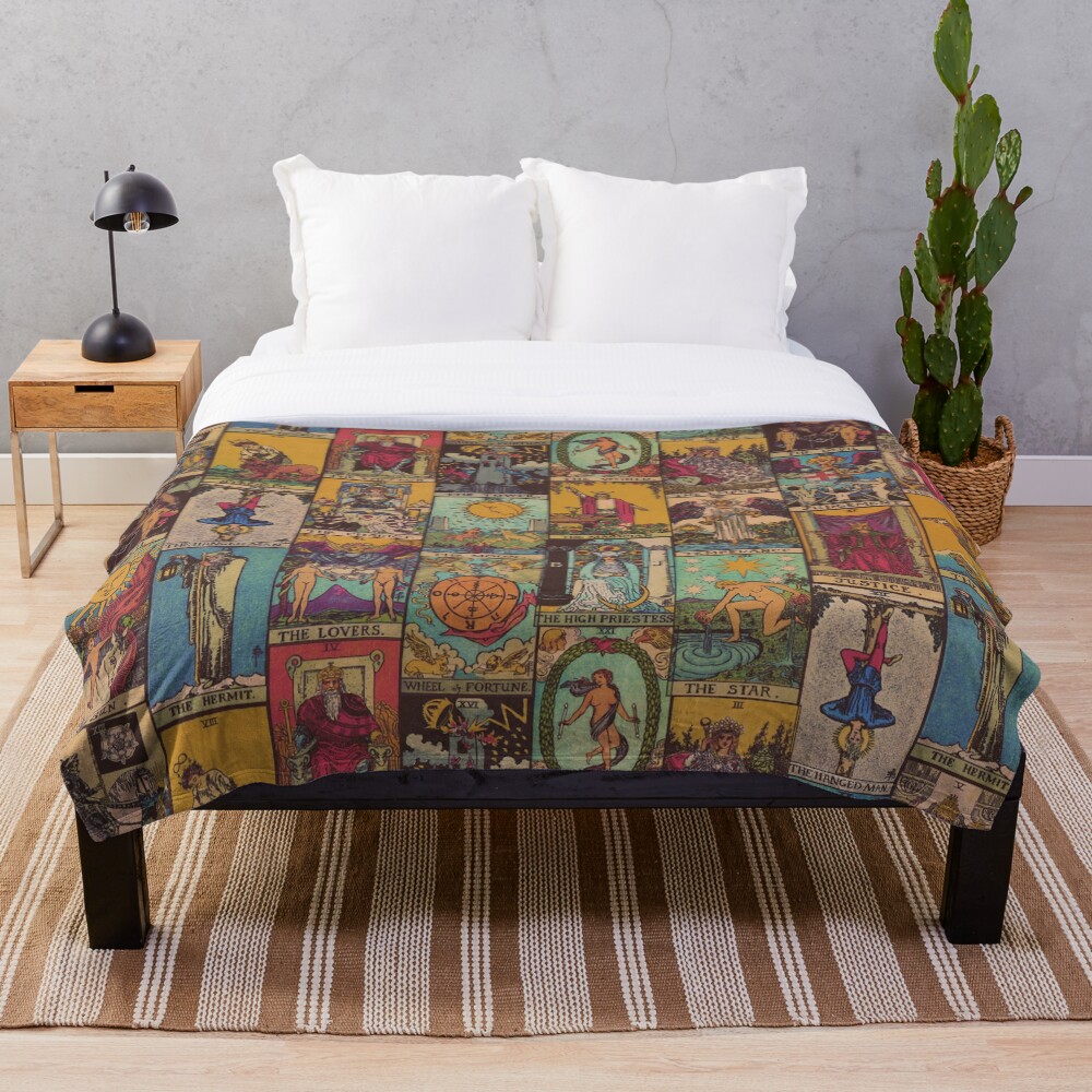 The Major Arcana of Tarot Vintage Patchwork Throw Blanket