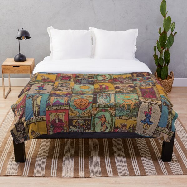 The Major Arcana of Tarot Vintage Patchwork Throw Blanket