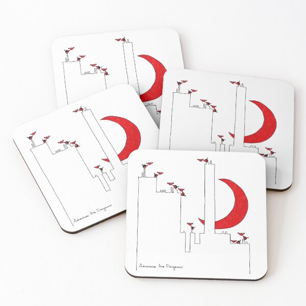 Item preview, Red Cows on Cityscape Under a Red Crescent Moon designed and sold by Adventures Are Dangerous.
