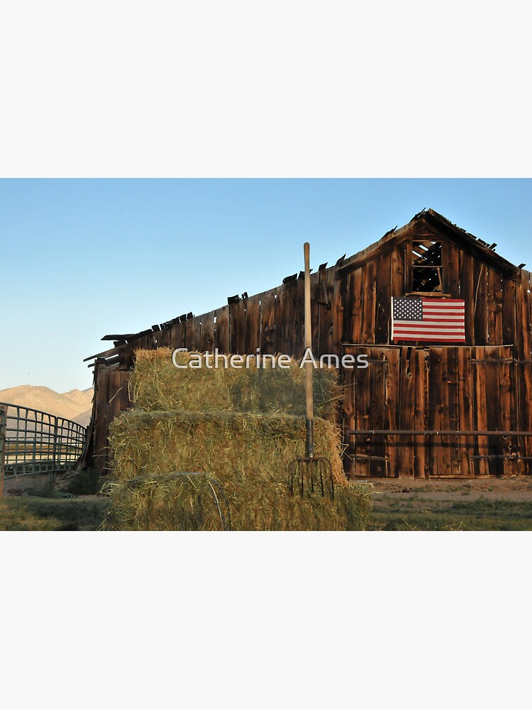 "Old barn, pitchfork and American flag" Poster by cathames Redbubble