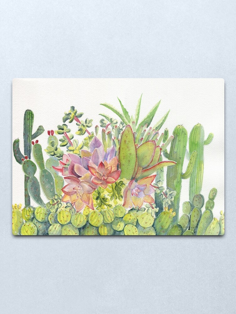 Alternate view of Cactus Garden Watercolor Metal Print