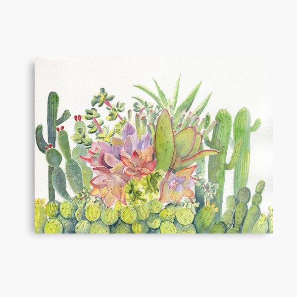 Cactus Garden Watercolor Metal Print