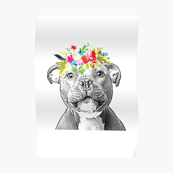 Staffordshire Bull Terrier Floral Crown Poster