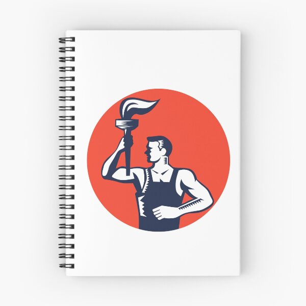 Item preview, Worker Holding Up Flaming Torch Circle Woodcut designed and sold by patrimonio.