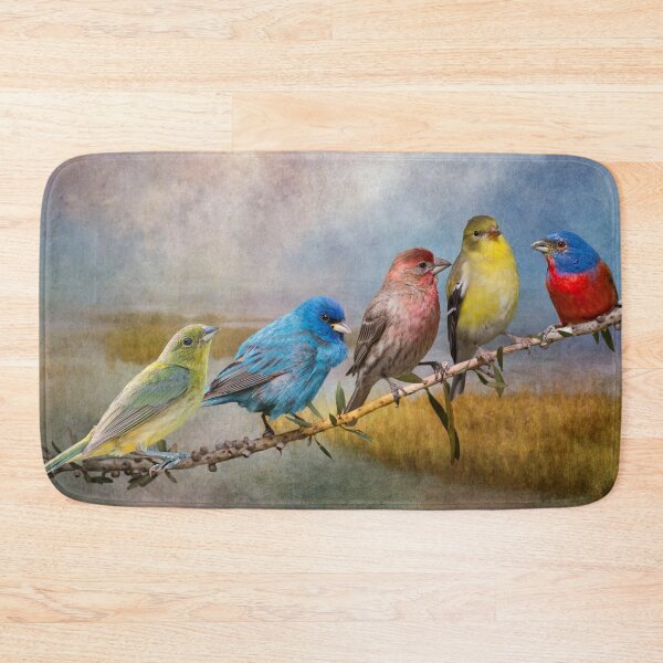 Item preview, Colorful Songbirds on a Bottlebrush Branch designed and sold by Bonnie T.  Barry.