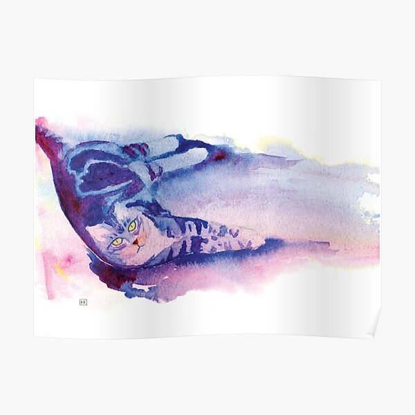 Lounging Kitteh in Watercolor Poster