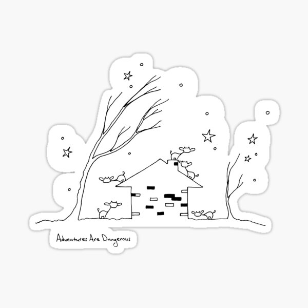 Cozy House in the Forest with Cows and Stars Glossy Sticker