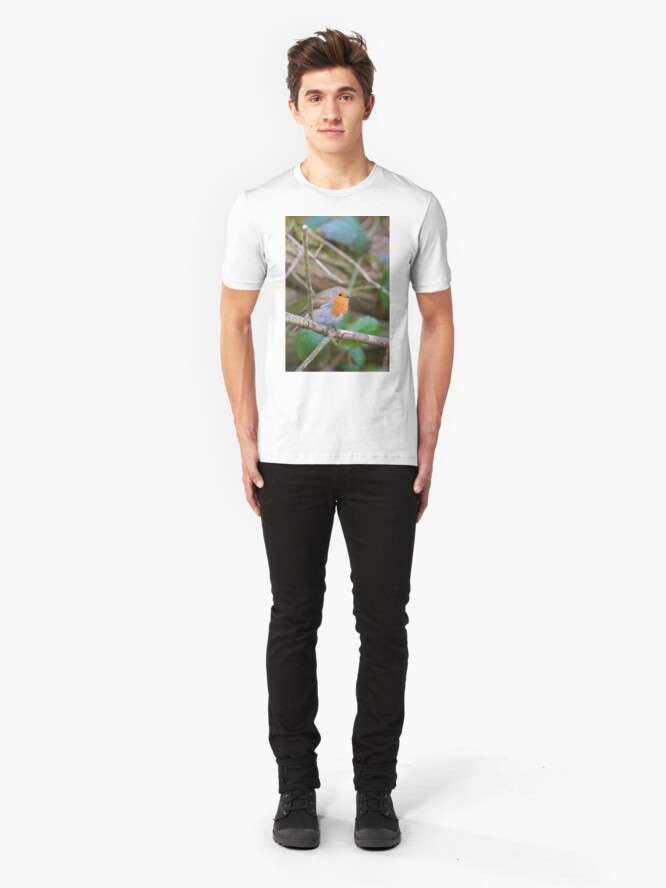 Alternate view of Robin (Erithacus Rubecula) Perched in Woodland Slim Fit T-Shirt