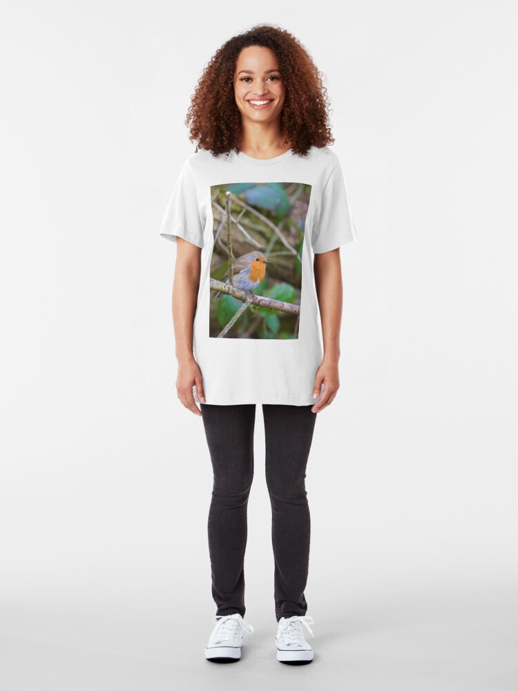 Alternate view of Robin (Erithacus Rubecula) Perched in Woodland Slim Fit T-Shirt