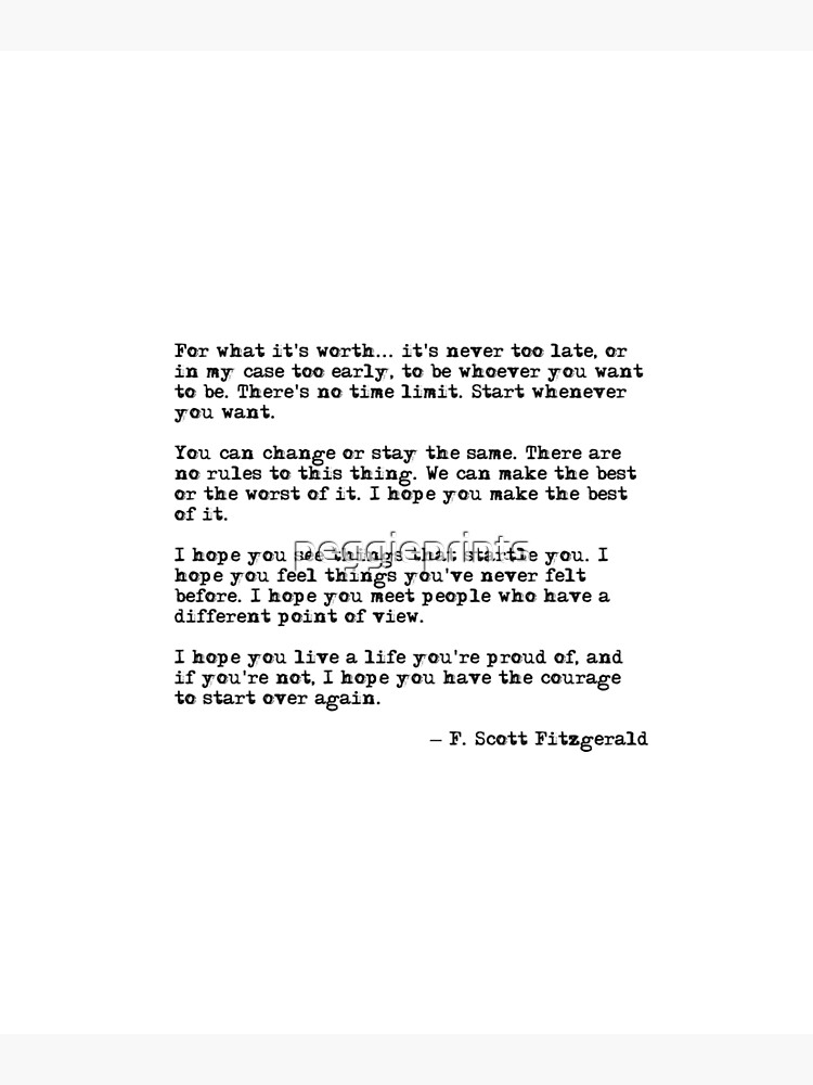 For what it's worth - F Scott Fitzgerald quote by peggieprints