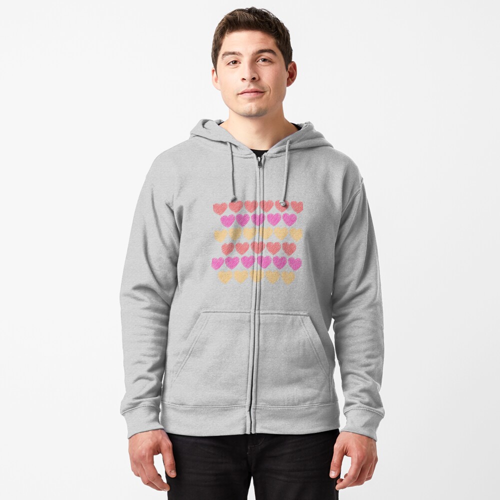 Red, Pink and Yellow Hearts Zipped Hoodie