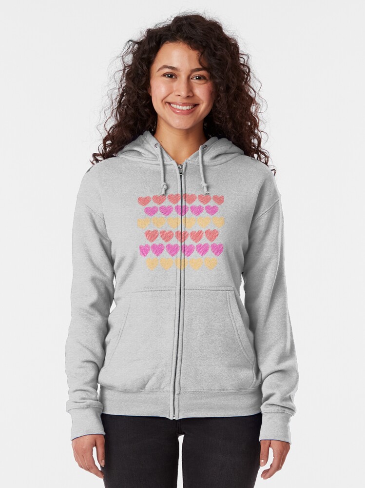 Alternate view of Red, Pink and Yellow Hearts Zipped Hoodie