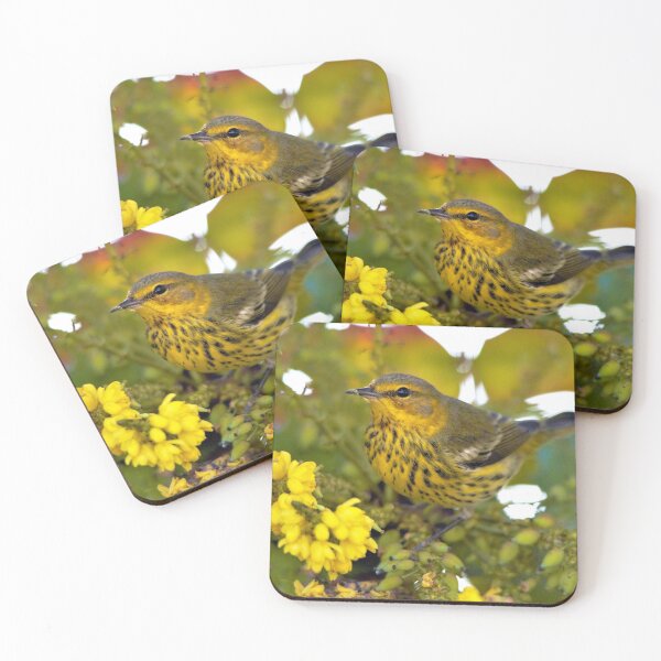 Item preview, Cape May Warbler with Flowering Mahonia designed and sold by walkswithnature.