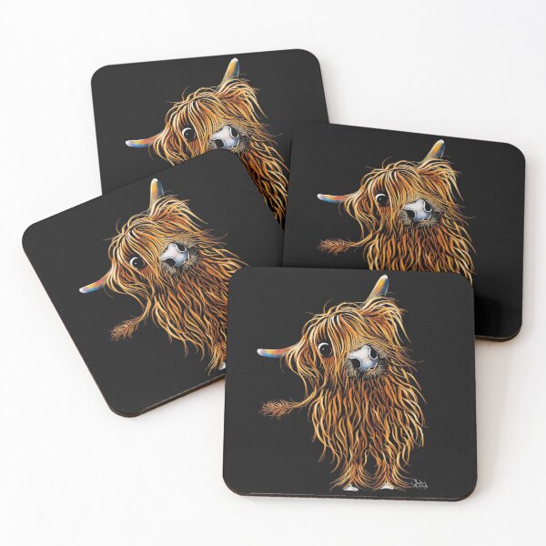 HiGHLaND CoW PRiNT SCoTTiSH ' CoooWeee ' BY SHiRLeY MacARTHuR Coasters (Set of 4)