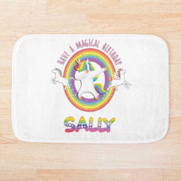 Sally Pink Sally Have A Magical Birthday Unicorn Rainbow Dabbing - Special Personalised Gift For Sally Bath Mat