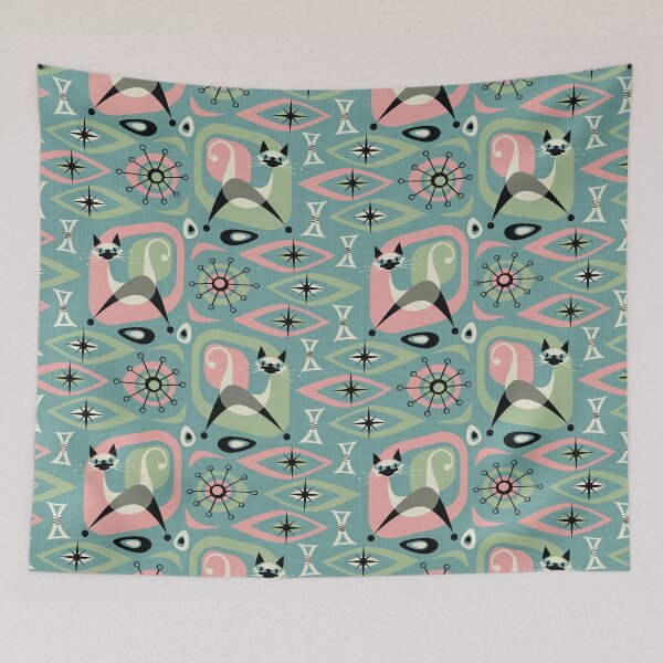 Item preview, Mid Century Siamese Cat Abstract on Blue designed and sold by studioxtine.