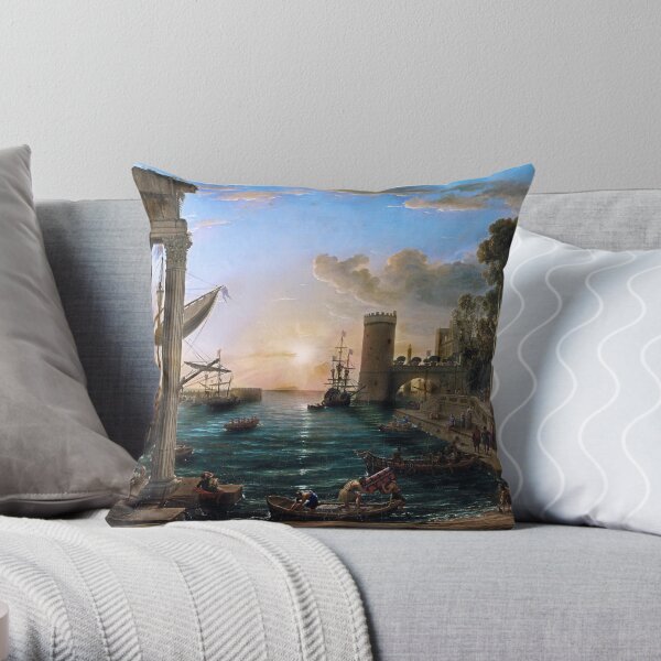 Claude Lorrains - "The Embarkation of the Queen of Sheba" Throw Pillow