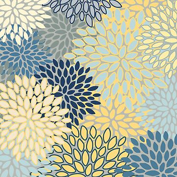 Aperçu de l'œuvre Imprimé floral, jaune, gris, bleu, turquoise de meggydesigns